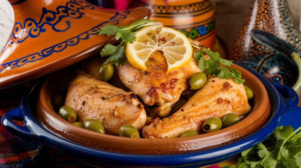 CHICKEN TAGINE WITH PRESERVED LEMONS AND OLIVES